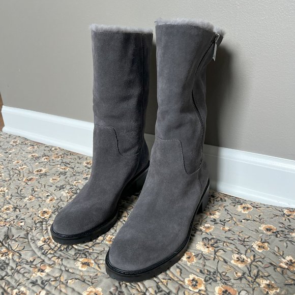 Women BANDOLINO Grey Suede Boots w/Fur Cuff - Picture 3 of 8